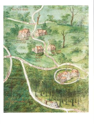 Plan de la terre d'Achères, XVIe siècle (4H 481 n° 5)