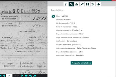 Annotation d'un registre matricule militaire