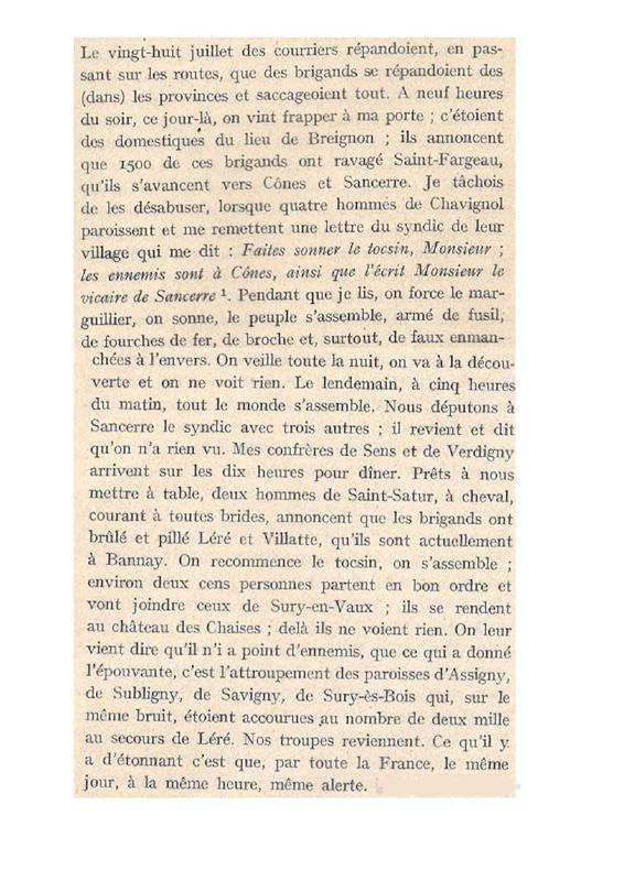 Extrait des notes du Curé de Menetou-Ratel.