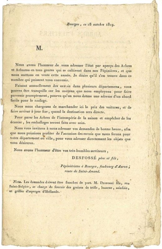 1819 : Au catalogue du pépiniériste