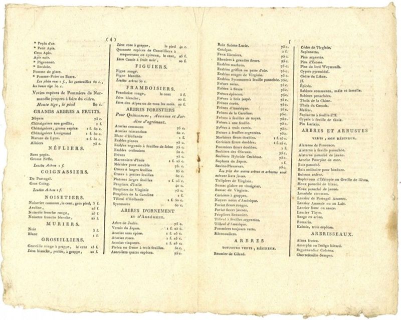 1819 : Au catalogue du pépiniériste...