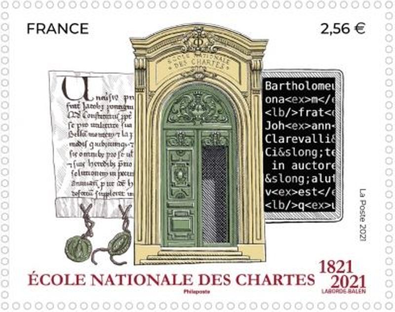 Timbre émis par La Poste pour le bicentenaire de l'Ecole nationale des chartes