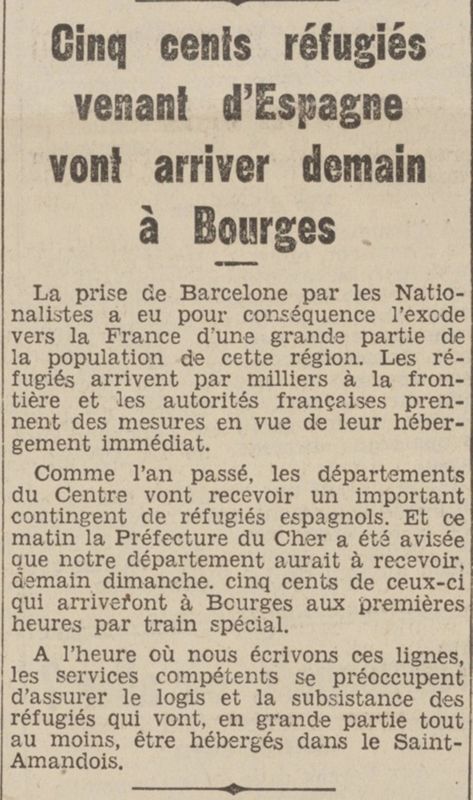 L'arrivée massive de réfugiés espagnols dans le Cher en 1939