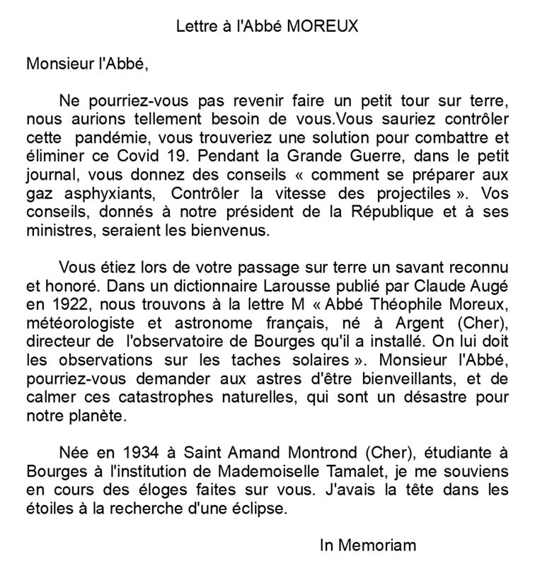 5 Lettre à  l'Abbé Moreux