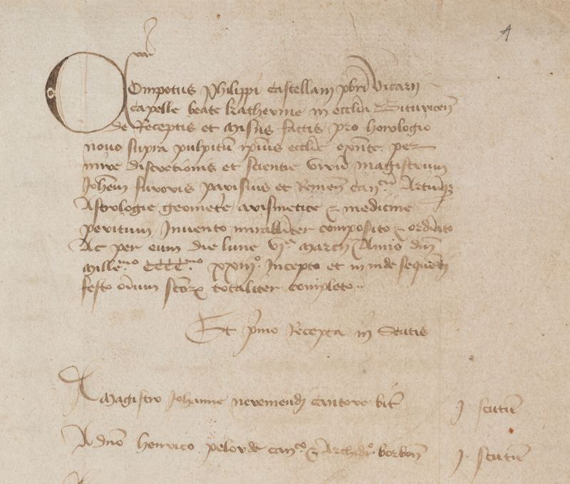 extrait du compte de construction de l'horloge de 1424 (8G404)