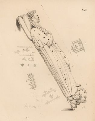 Dessin du gisant du duc Jean, par François-Alexandre Hazé (1839).