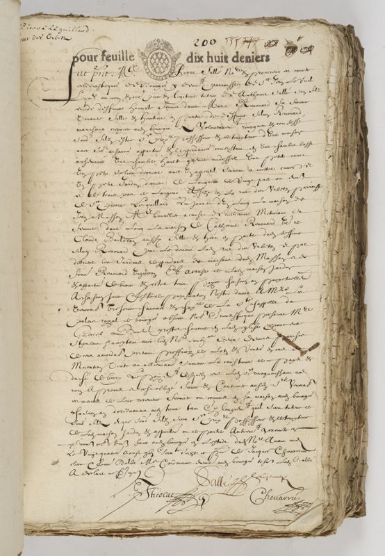 Reconnaissance de cens de Pierre Sallé, Minutes d’Antoine Thiolat, notaire à Bourges, 1672-1681 (AD du Cher, E 5147, fol. 200 r) 