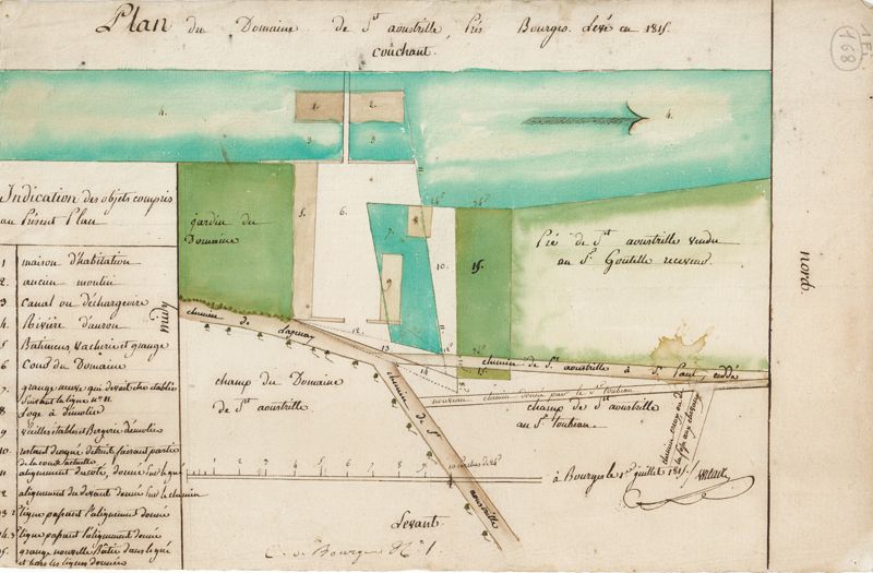 Plan du domaine de Saint Aoustrille près Bourges levé en 1815 (AD du Cher, 1 FI 168)