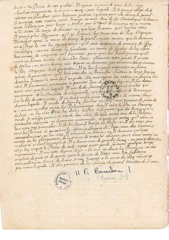 Biographie d'Henri II de Bourbon-Condé, suite (AD du Cher, 11 Fi)
