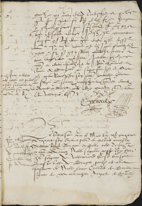 Acte de foi et hommage de Jean de Bar au seigneur de Maubranches, Minutes de Gilbert Arnoul, notaire royal à Bourges, 1556 (AD du Cher,  E 1143, fol. 404 r)  