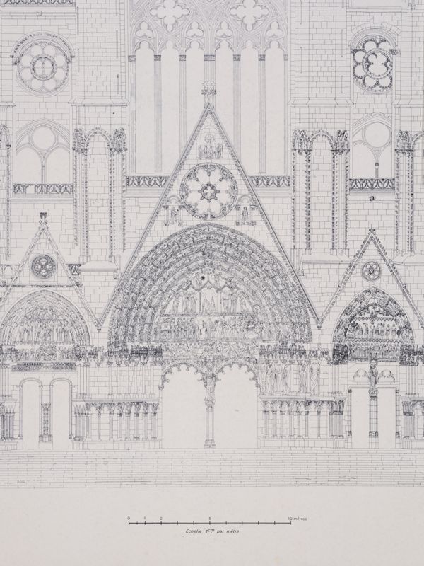 Détail d’un relevé de la façade occidentale de la cathédrale de Bourges, s. d. [vers 1980]. AD du Cher, non coté
