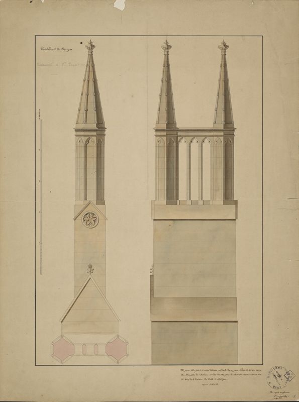 Dessin des pinacles sur les culées des arcs-boutants édifiés par François-Narcisse Pagot, 1833. Ministère de la Culture (France), Médiathèque du patrimoine et de la photographie, 82/18/2003, 14300