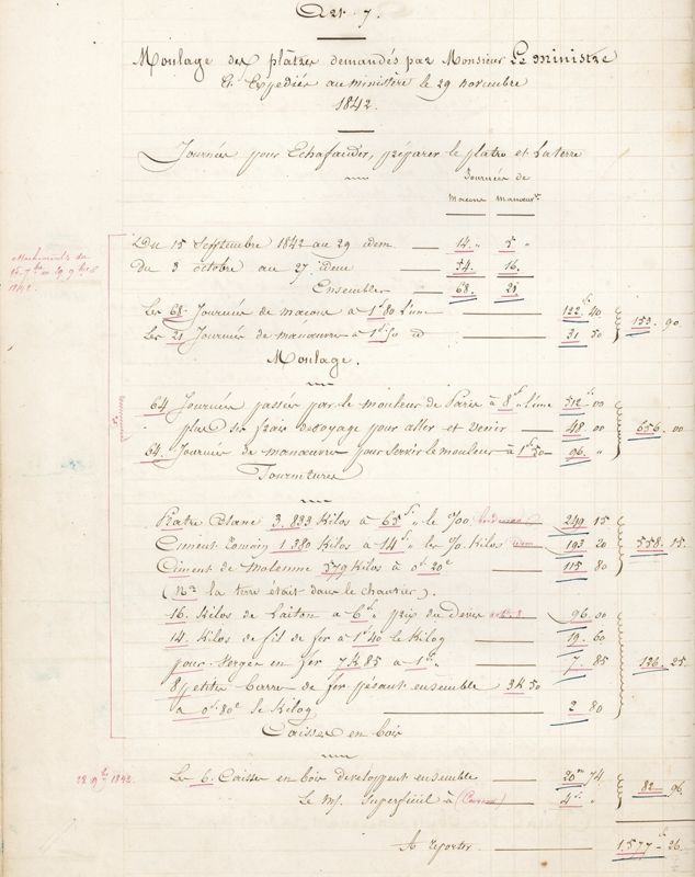 Article de l’État général des travaux exécutés par Jean-Charles Goyer entre 1840 et 1847, dressé par Barthélemy Juillien le 20 décembre 1849. AD du Cher, J 210