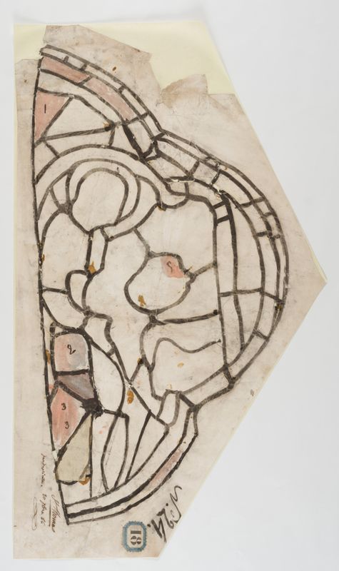 Relevé à grandeur des plombs du médaillon n°18 du vitrail de saint Thomas, chapelle de tous les saints, pour duplicata, 20 septembre 1846. AD du Cher, 36 Fi
