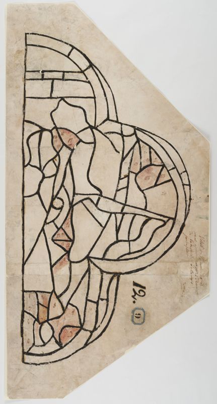 Relevé à grandeur des plombs du médaillon n°12 du vitrail de la Nouvelle Alliance ou des bouchers, chapelle Notre-Dame-de-Lourdes, pour duplicata, 1847. AD du Cher, 36 Fi