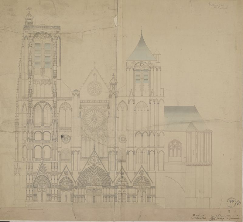 Élévation de la façade occidentale dressée par François-Narcisse Pagot le 31 décembre 1831. Ministère de la Culture (France), Médiathèque du patrimoine et de la photographie, 82/18/1002, 14295