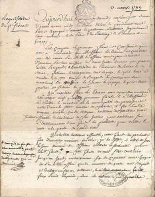 Réquisitoire du procureur de Graçay, 11 août 1789