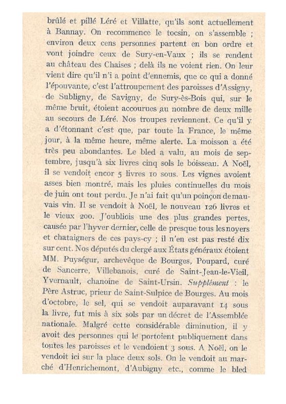 Extrait des notes du Curé de Menetou-Ratel (p. 3).
