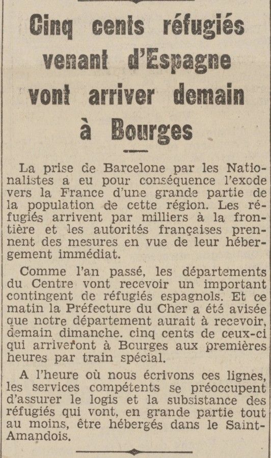 L'arrivée massive de réfugiés espagnols dans le Cher en 1939