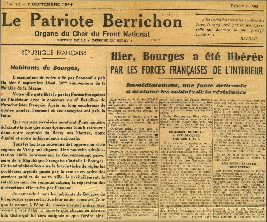 1944 : L'espoir et le feu, l'année 1944 dans le Cher