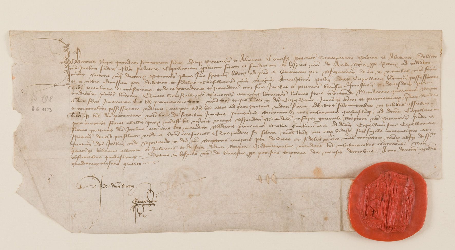 Attribution de la chapellenie du logis ducal de La Salle-le-Roi à Jocelin Sadon, 1404 (8 G 1173 [TSC 198]).