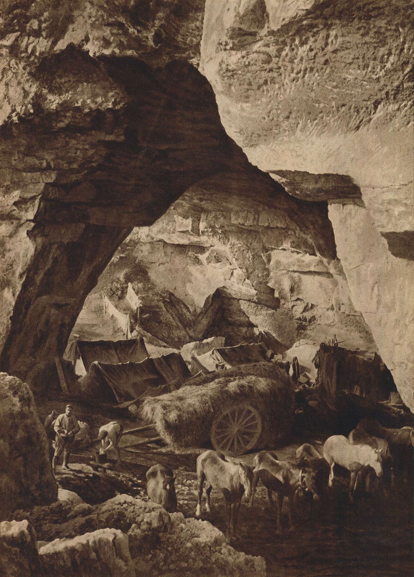 Cantonnement dans les grottes de La Falouse (environs de Verdun)