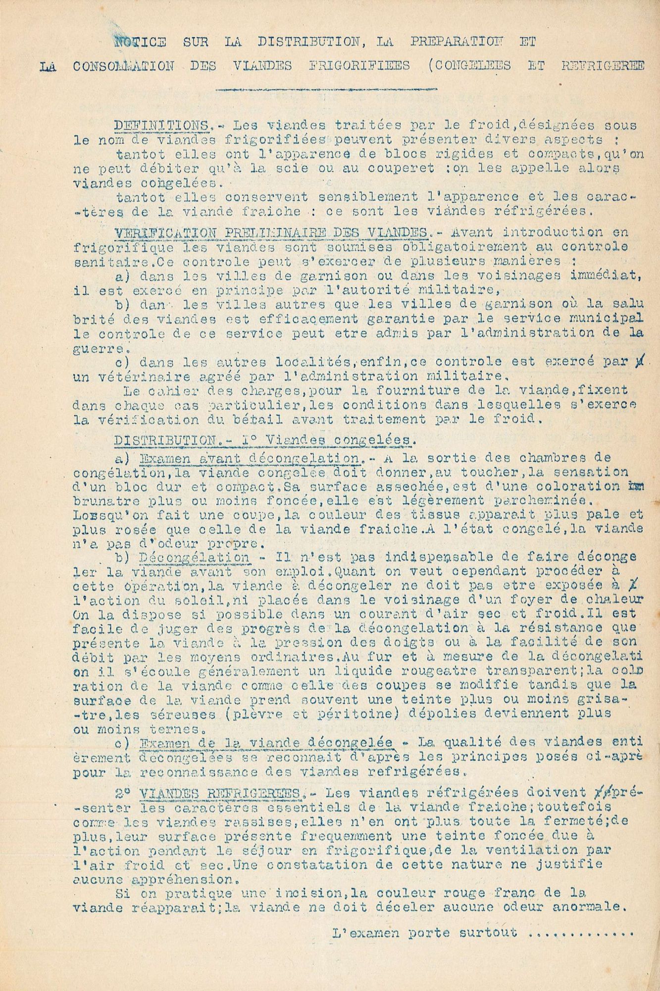 Notice sur les viandes frigorifiées