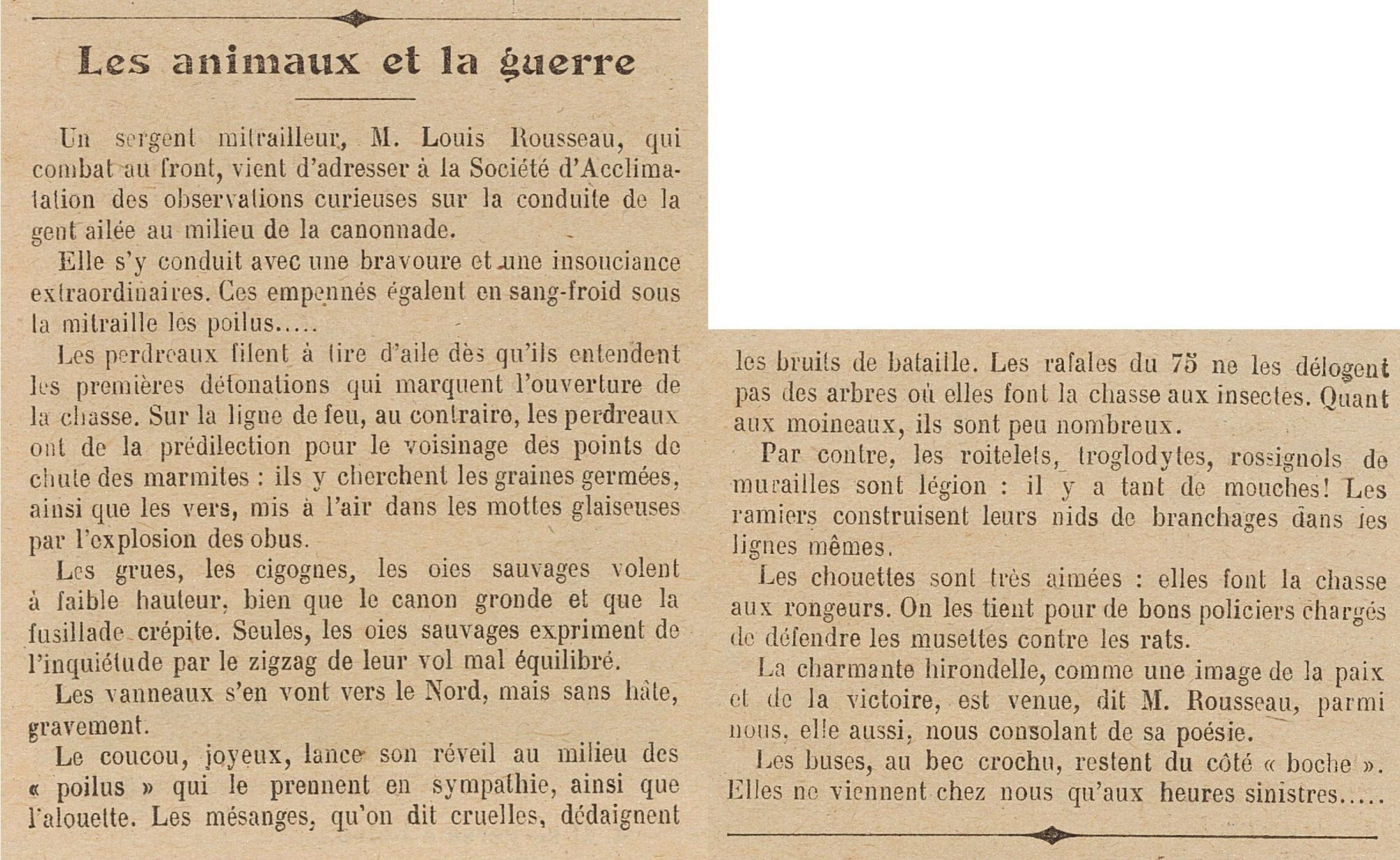 Les animaux et la guerre