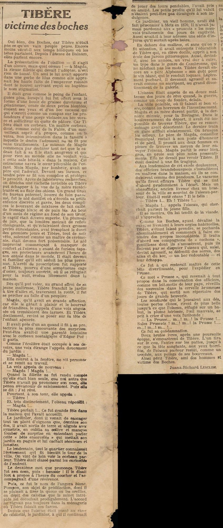 Tibère victime des boches