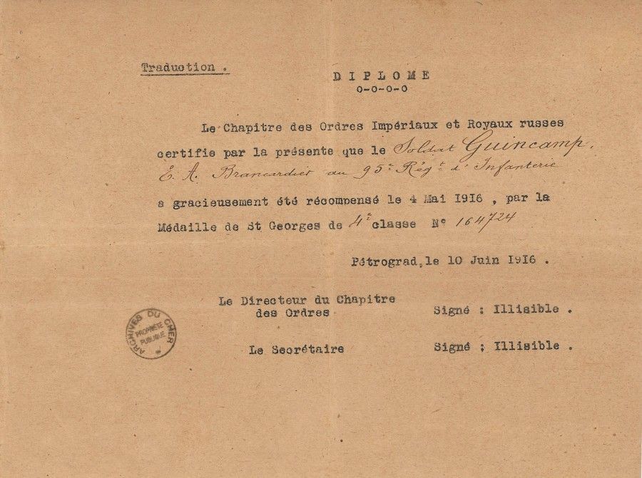 50. Élie Achille Guinguand : poilu de Saint-Satur, récipiendaire de la médaille de Saint-Georges