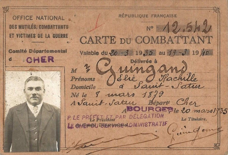 55. Élie Achille Guinguand : poilu de Saint-Satur, récipiendaire de la médaille de Saint-Georges