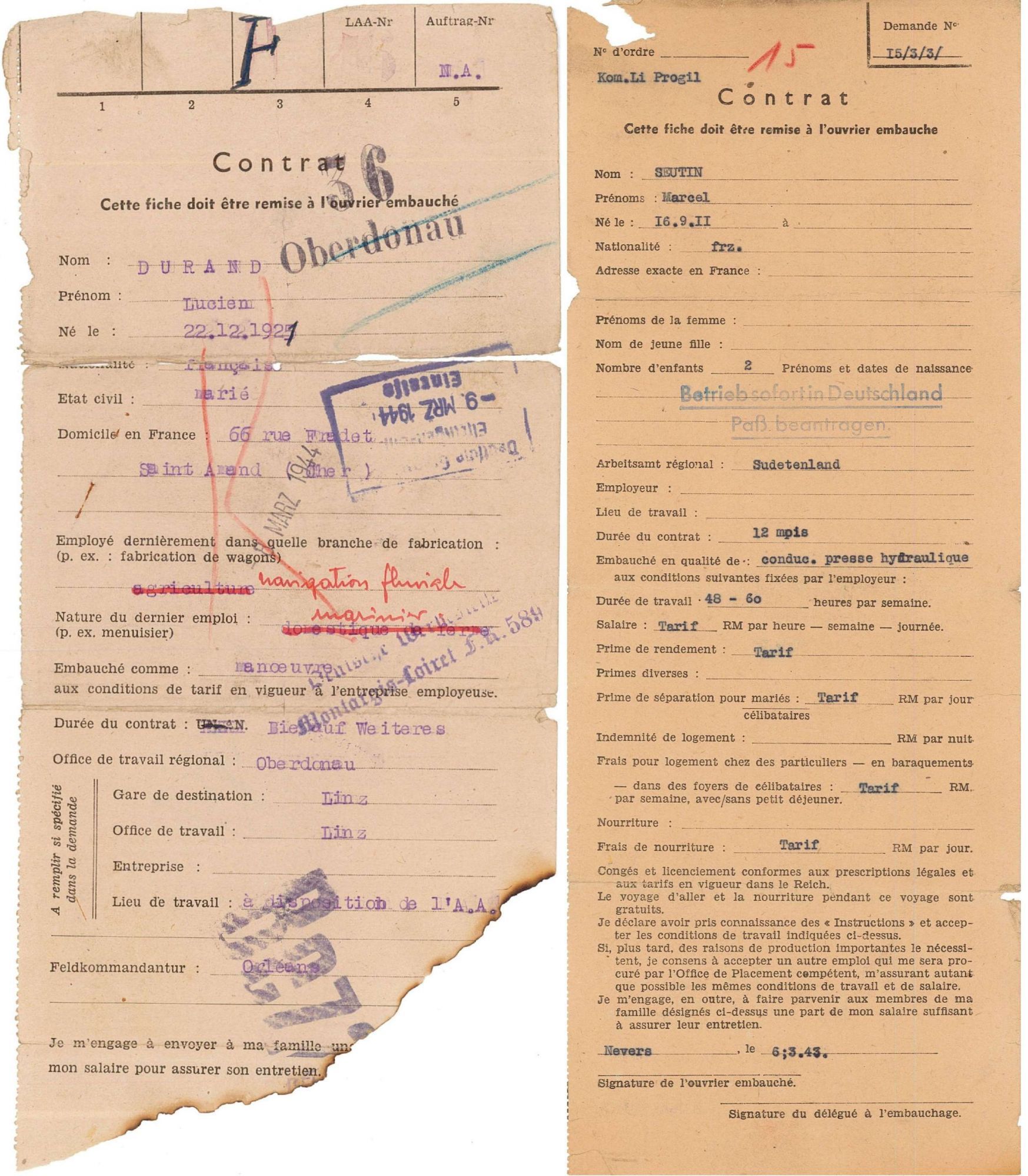 Contrats de travail (3 W 235, 307)