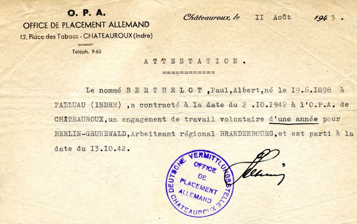 Attestation d'embauche et de départ (3 W 347)