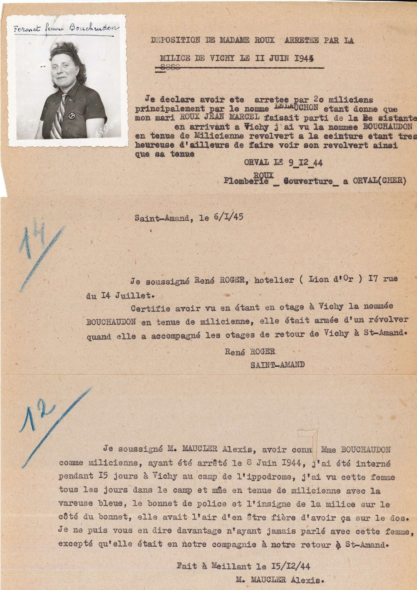 Une milicienne de Saint-Amand-Montrond (3 W 100)