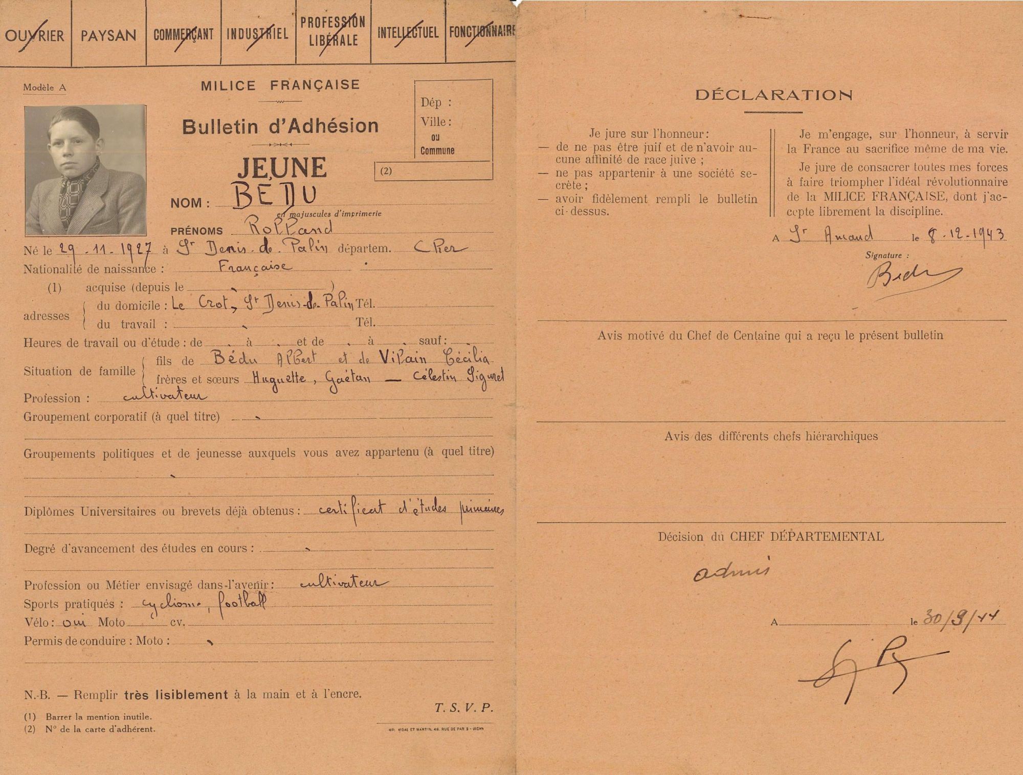 Un milicien qui n'a même pas 17 ans (3 W 210)