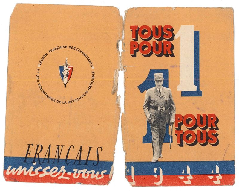 Calendrier de poche de la Légion Française des Combattants (recto, 3 W 115)