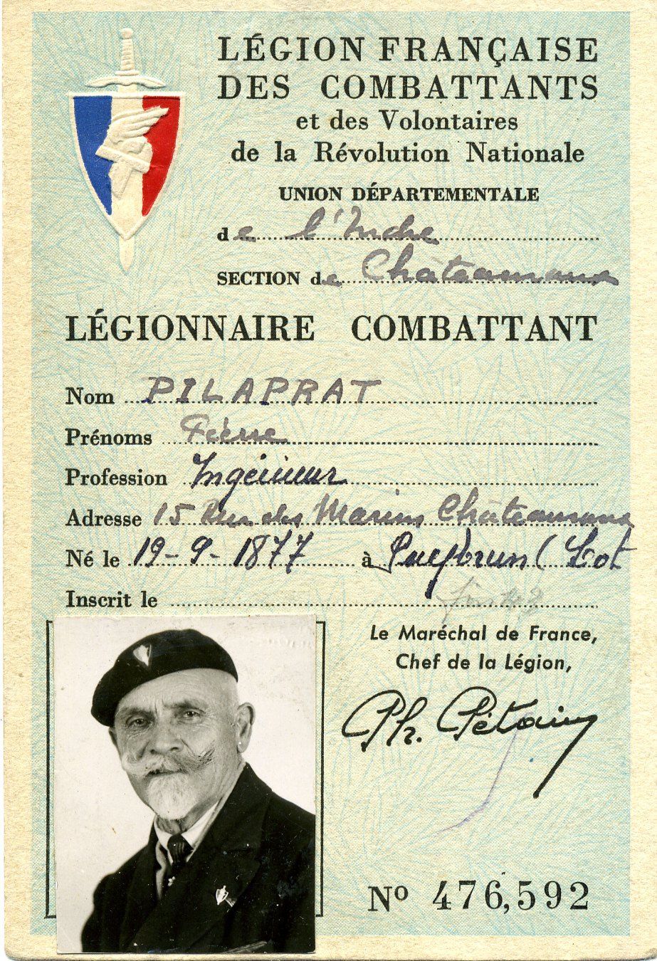 Carte de membre de la Légion Française des Combattants (3 W 115)