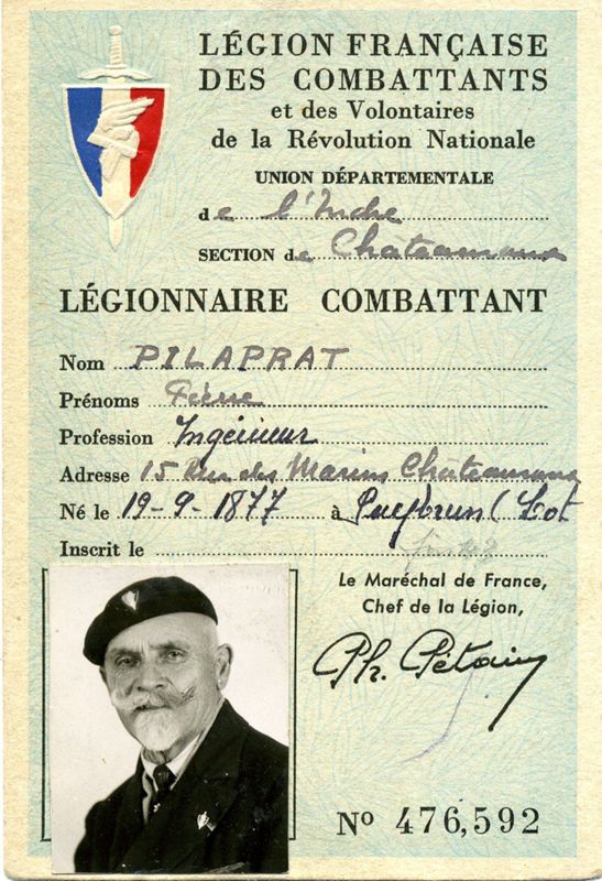 Carte de membre de la Légion Française des Combattants (3 W 115)