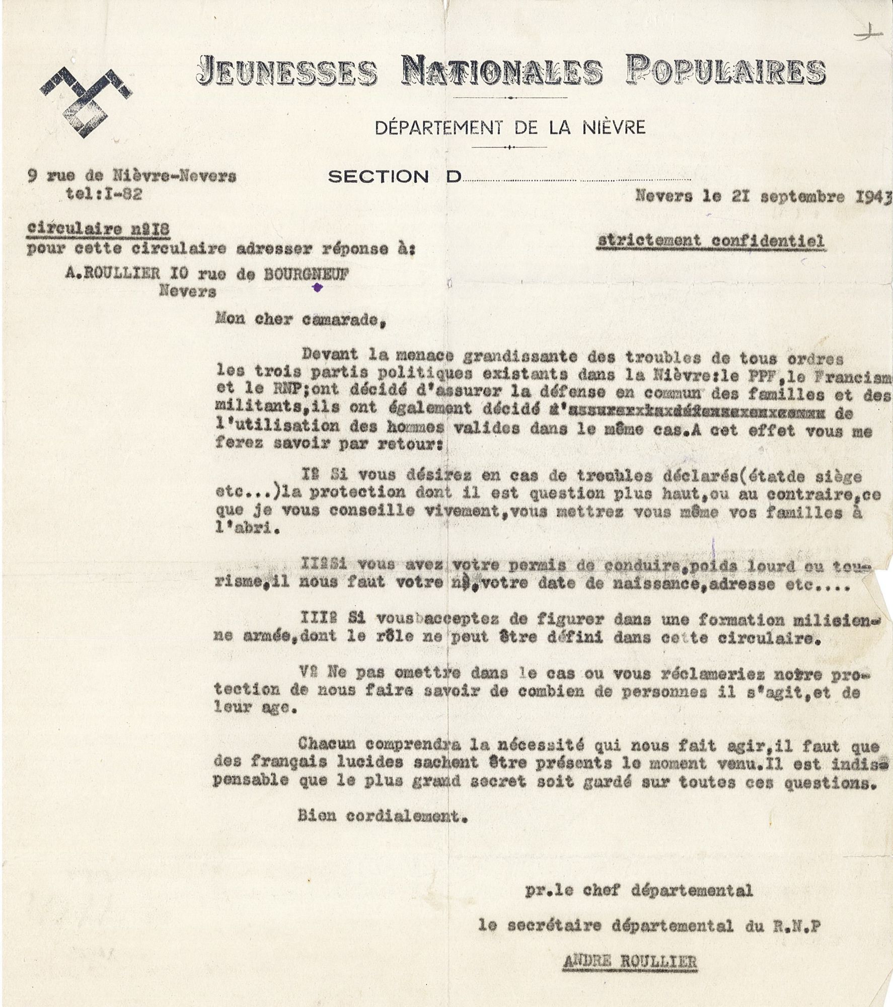 Lettre à en-tête des JNP (3 W 103)