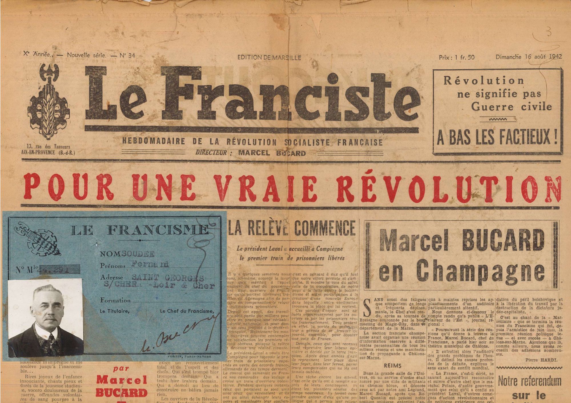 Journal Le Franciste et carte d'adhérent ( 3 W 335)
