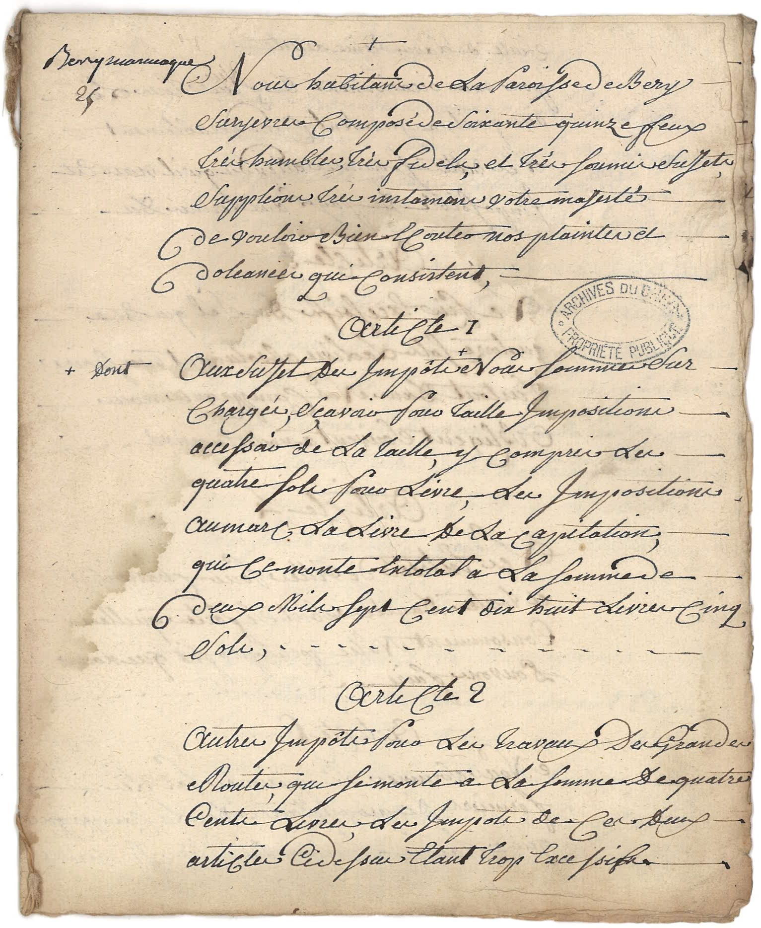 Un exercice de paléographie à partir des cahiers de doléances de Berry-Bouy en 1789