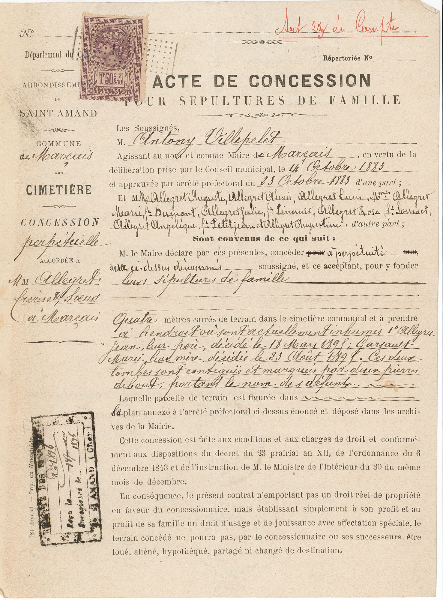 Les actes et registres des concessions funéraires