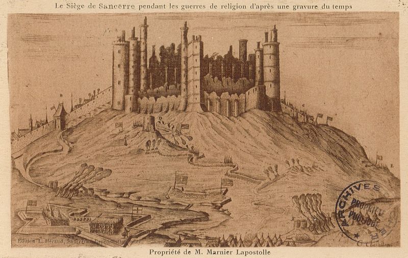 Le Siège de Sancerre pendant les guerres de religion d'après une gravure de Claude Chastillon (7 Fi Sancerre 28)