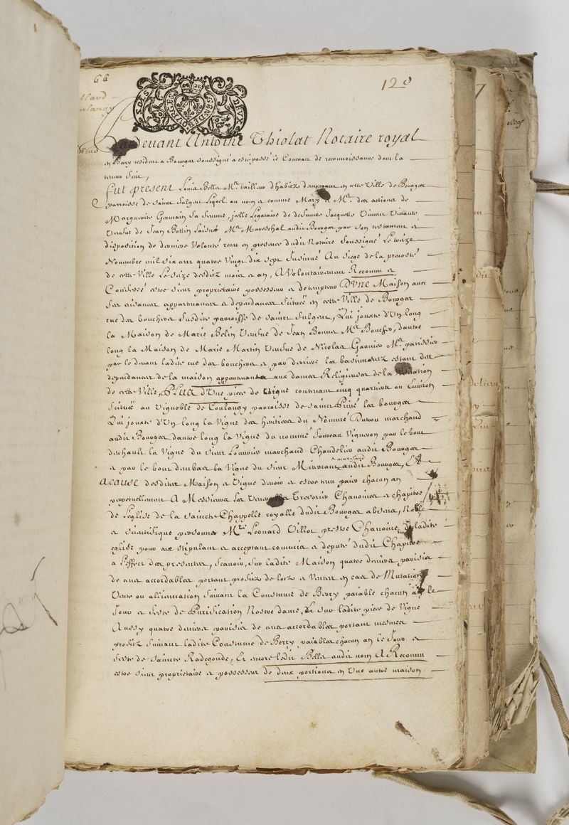 Reconnaissance de Louis Bellet, Chapitre de la Sainte-Chapelle de Bourges, Actes reçus par Thiolat, 1570-1714 (AD du Cher, 8 G 1595, fol. 120 r)