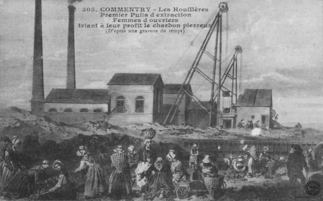 Vue extraite d’une gravure illustrant l’exploitation des mines de Commentry dans les années 1840. AD de l’Allier.