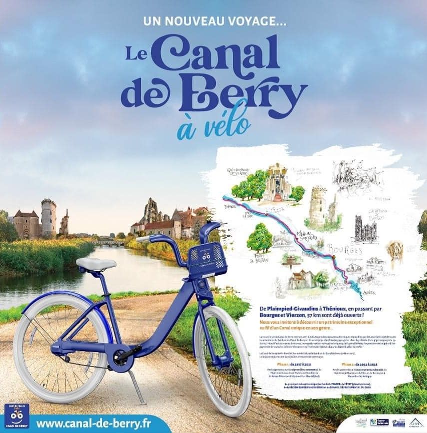 Documents de promotion et de présentation des aménagements du canal de Berry à vélo en 2017. Syndicat du Canal de Berry.